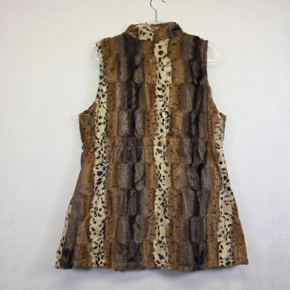 Chaleco Pretty Angels para mujer L verde imitación piel estampado de leopardo acolchado boho declaración Foto 3 de 4