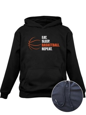 Eat Sleep Basketball Repeat Hoodie -Black Basketball Graphic Pullover Sweatshir