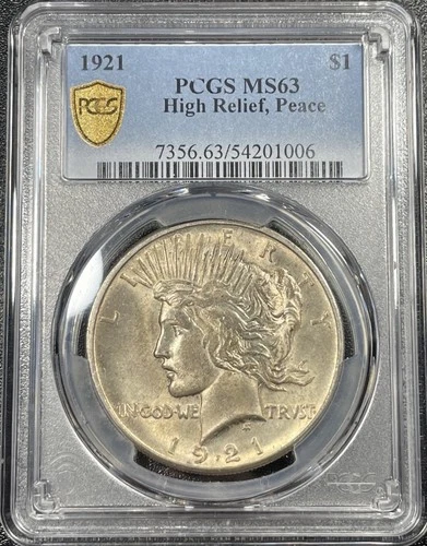 1921 Peace Silver Dollar $1 PCGS MS63 Uncirculated High Relief
