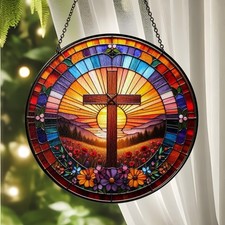 Christian Cross Stained Glass Suncatcher, Religious Home Decor, Holiday Gifts