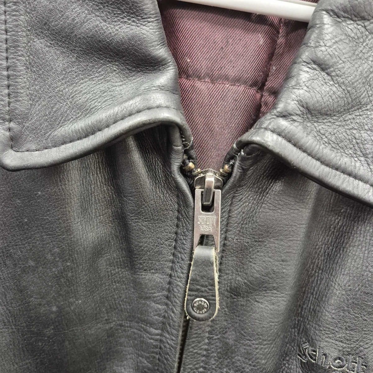 Chaqueta Bomber Schott Vintage Cuero Talla M Negra Acolchada Forrada Bolsillos con Cremallera EE. UU.
