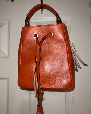 DIVINA FIRENZE Made in Italy ART GIADA Leather Internation Orange Bucket Bag NWT
