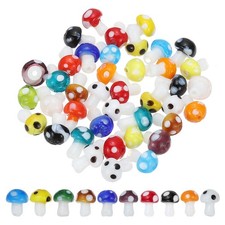 0.6" x 0.5" Cute Mushroom Beads, 28 Pcs Small Glass Beads, Mixed Color
