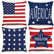 4th of July Throw Pillow Covers 18x18in Set of 4,Patriotic Pillow Case for In...