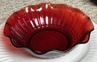 1950s Anchor Hocking Round Royal Ruby Red Wavy Rim Panels & Dots Glass Bowl