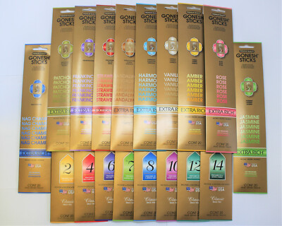 Gonesh Incense Sticks Extra Rich 4 Packs x 20  = 80 Sticks: You Pick The Scent!