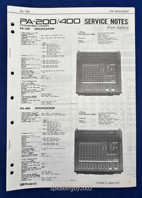 Original Roland Powered Mixer Service Manual / PA-200 PA-400 | eBay
