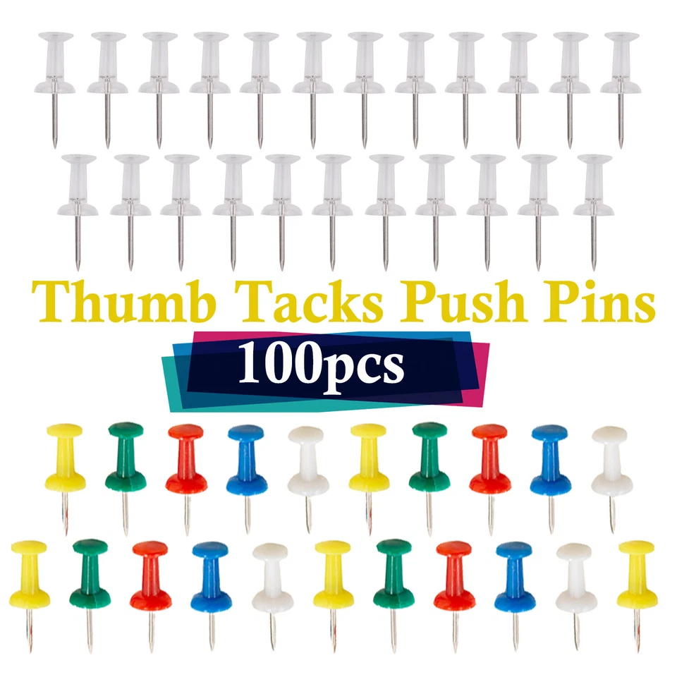 TABLE-CLOTH-UK 100pcs Clear Push Pins for Cork Board Thumb Tacks Notice Bulletin Map Plastic