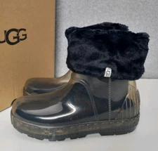 Ugg Drizlita Clear/Black Rain Boots Waterproof Removable Sock Liners Womens 10