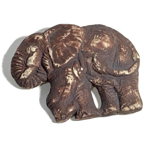 VTG Handcrafted Ceramic ELEPHANT PIN Large Brown Glaze ARTIST SIGNED Textured - Picture 1 of 9