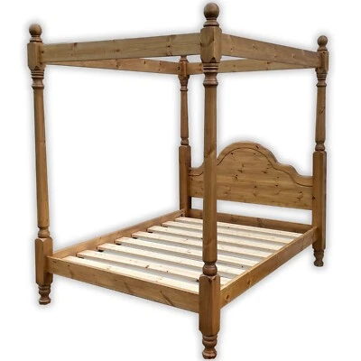 REALWOODS Classic Pine Bed Frame 4FT Small Double FOUR POSTER with Low Foot End