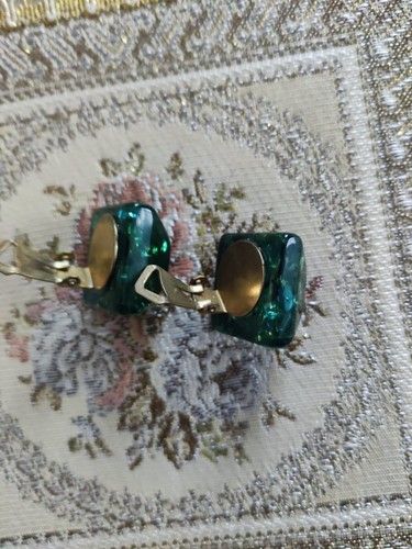ORECCHINI a clip vintage earrings Verde Pietra - Bijioux Vintage Da Collezione - Foto 7 di 11