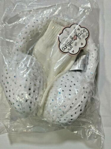 Angel Face - Cream EARMUFFS with Rhinestones & Cream GLOVES - Size 4-14 - NWT - Picture 1 of 4