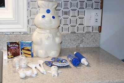Pillsbury Doughboy 13” Plastic Cookie Jar & Child's Baking Playset