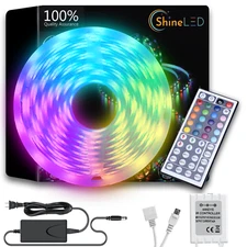 Shine LED RGB Strip Light 16.4ft 5050 RGB Color Changing 44 Key Controller  