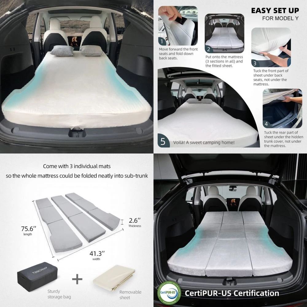 TESCAMP Camping Mattress Only for Tesla Model Y CertiPUR Memory Foam Car Mattress Storage Bag & Sheet Provided Portable Foldable