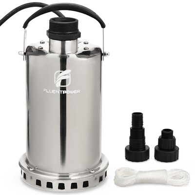 FLUENTPOWER 3/4HP 3300GPH Stainless Steel Submersible Sump Pump Manual Control