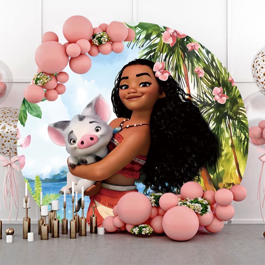 Round Moana Party Supplies Maui Banner Birthday Backdrop Decor Photo