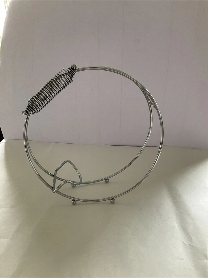 Винтажный хромированный круглый держатель для винных бутылок MCM со спиральной пружинной ручкой (y) - Изображение 4 из 4