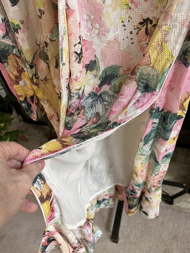 NEW NWT $396 HEMANT & NANDITA one shoulder pastel floral midi dress w/belt sz L - Picture 9 of 15