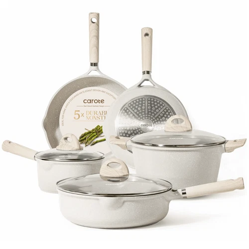8-Piece Beige Granite Cookware Set