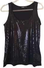 APT9 Tank Top Women PL Black Sequins Sleeveless Scoop Neck Party Disco Night Out