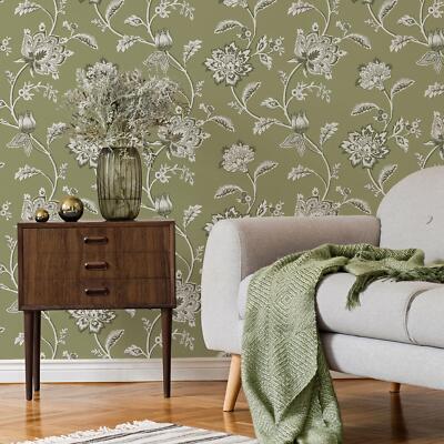 Fine Decor Juliette Blumen Tapete Texturiert Jakobinischen Glimmer Grün FD43454