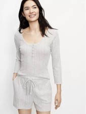 LOFT NWT Pointelle Henley Pajama Top and Short SET - Gray - Size Medium