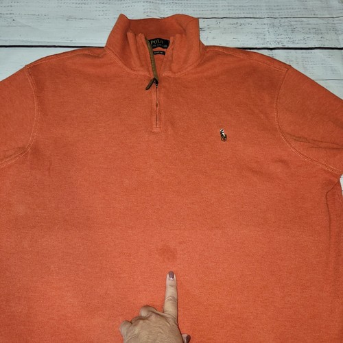 Polo Ralph Lauren Mens XL Orange 1/4 Zip Sweater LS Pullover 100% Cotton FLAW - Picture 4 of 24