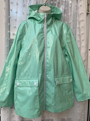 mint green rain jacket