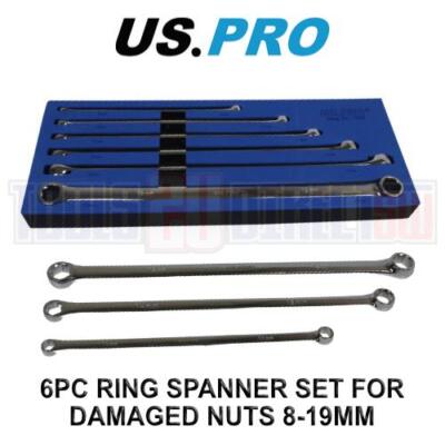 US PRO Tools 6-teiliges Mertic Ringschlüssel-Set Griffe beschädigte Muttern & Schrauben 8-19 mm 7548