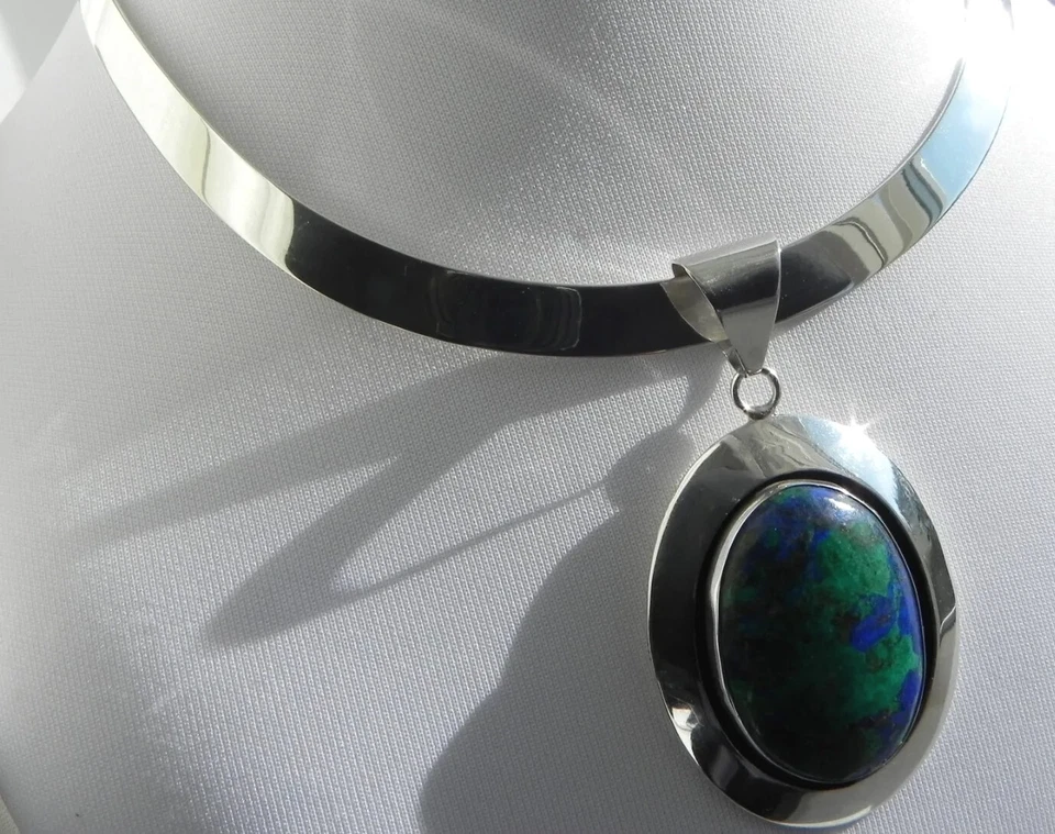  EPIC! Collar Gargantilla Colgante Malaquita Azurita Sue CHM Plata de Ley 925 58g Foto 2 de 4