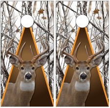 Whitetail Buck Deer Snowstorm Winter Camo Cornhole Board Wraps Decals Skins