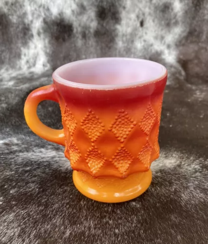 Vintage Orange Anchor Hocking Fire King Kimberly Diamond Pattern Coffee Mug Cup