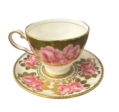 Royal Chelsea England Tasse & Untertasse - Rosa & Gold Kohlrosen