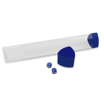 1 BCW Clear Tri-oval Playmat Tube With 2 Blue Dice and Caps