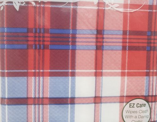 EcoVinyl Peva Kitchen Tablecloth, 52"x70" Oblong, RED, WHITE & BLUE PLAID,Kane - Picture 11 of 14