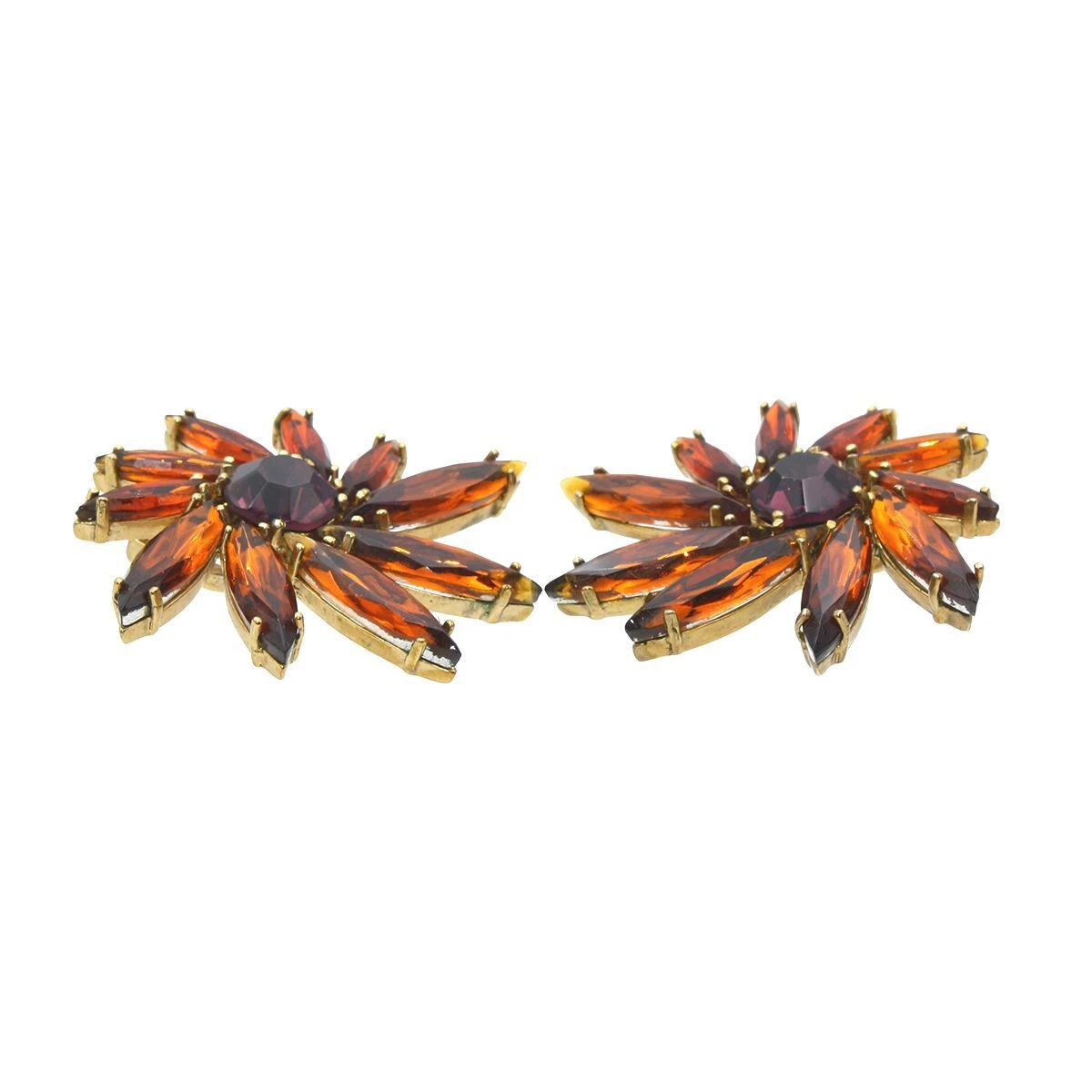 Louis Vuitton Gold-tone Colored Stones Clip-on Flower Earrings