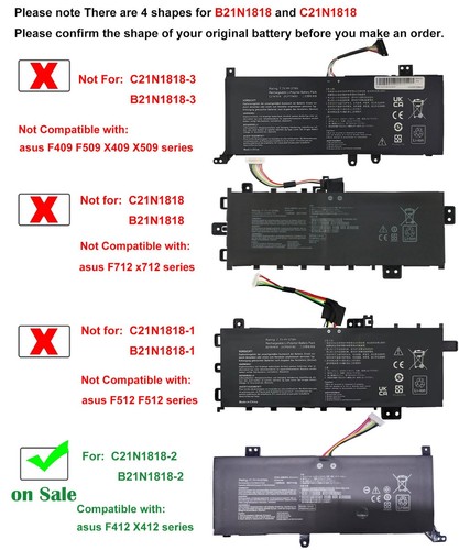 Battery C21N1818 B21N1818-2 for Asus Vivobook F412 F412FA A412 X412 Serie laptop - Afbeelding 2 van 6