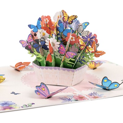 LIMAH  Geburtstagskarte Blumenkorb mit 3D Schmetterlingen