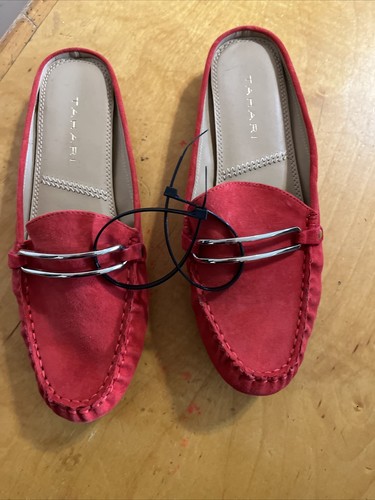 NWOB tahari red seude slides sz 6.5 sC1 - Picture 2 of 3