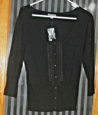 SIZE MP APT.9 BLACK BUTTON SCOOP NECK SWEATER WITH PLEATS DOWN FRONT