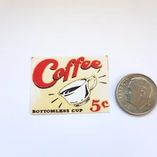 Miniature Cup of Coffee 5¢ Sign Railroad Dollhouse Picture Mini Wall Art Print