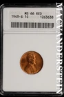 1949-S Lincoln Wheat Cent-ANACS MS 66 RED Ch Gem BU No Reserve #SLL560