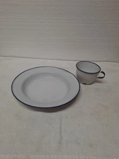 Vintage Ker Sweden Metal Enamelware Child's Plate & Saucer Cup Set