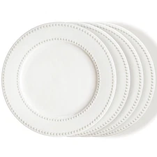 Dinner Plates Set of 4 10.5 inch White Ceramic Plates, Embossed Salad Serving