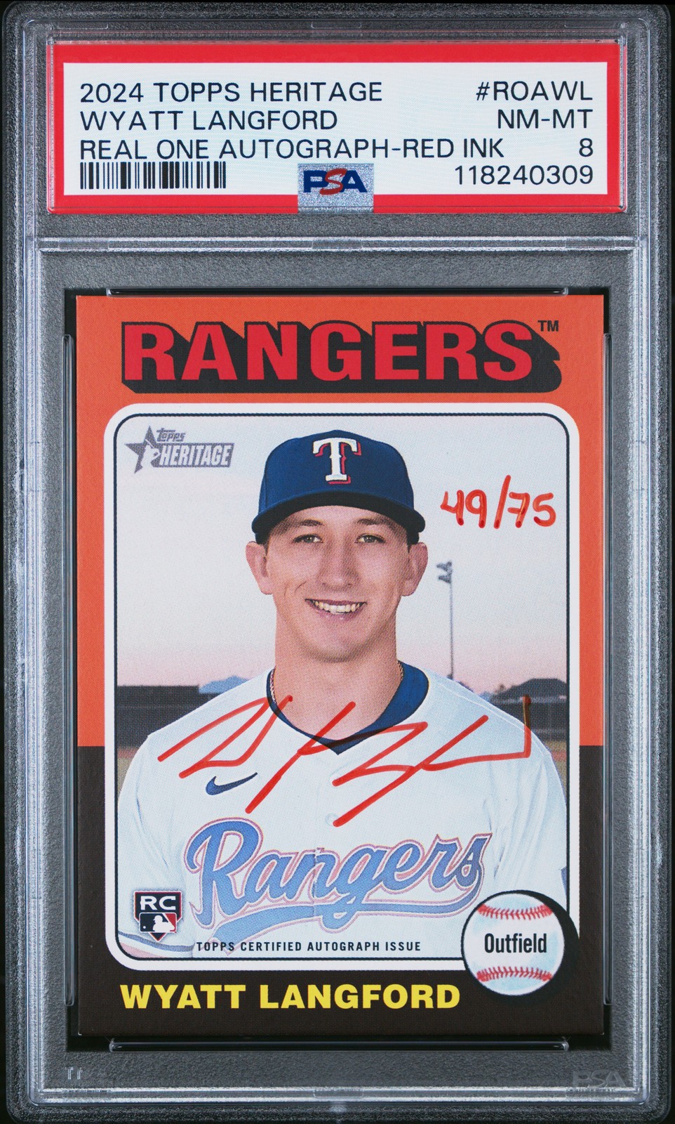 2024 Topps Heritage Real One Autographs Wyatt Langford Red Ink PSA 8 #75
