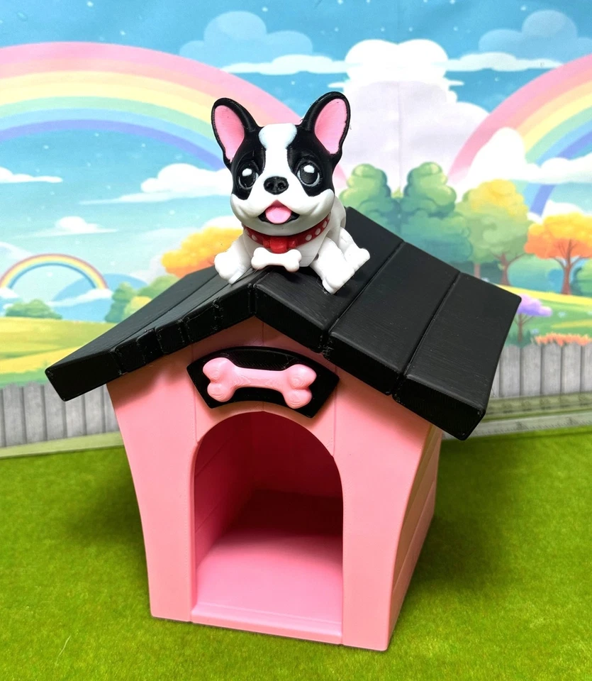 Bulldog Francés Articulado, Perro Impreso en 3D de 3" con caseta para Perros, Juguete Inquieto Animal Foto 4 de 4