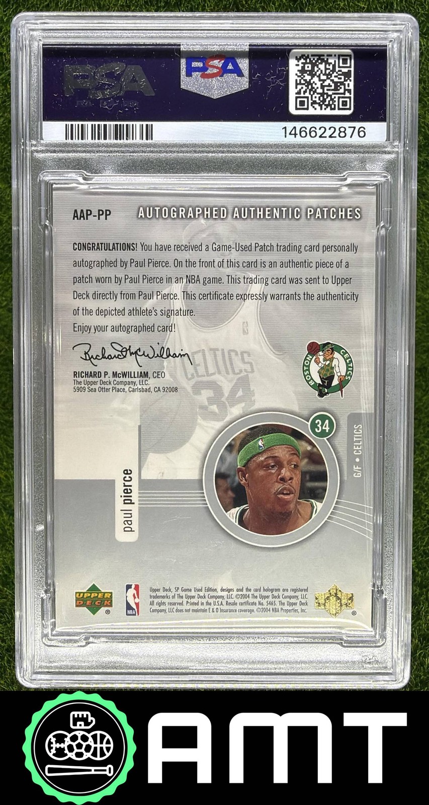 Paul Pierce PSA 7 Auto 9 2004-05 UD SP Game Used Jersey Number 34/50 Patch 2876 view 2