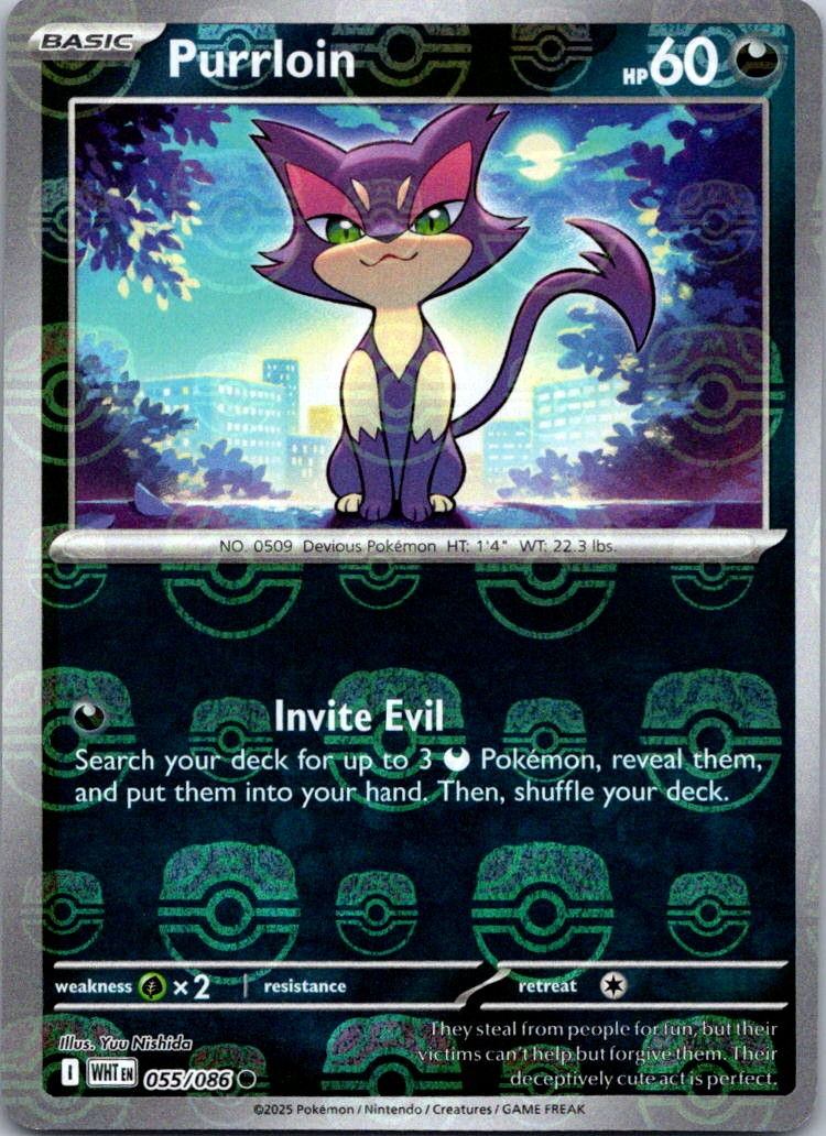 Purrloin (Master Ball Pattern) Common SV: White Flare 055/086 NM